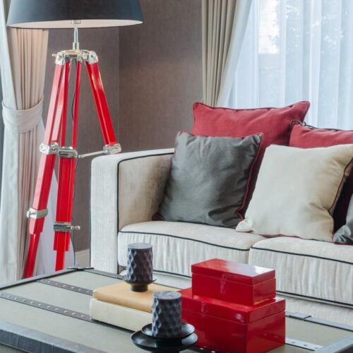 modern black and red lamp with luxury sofa in luxury living room