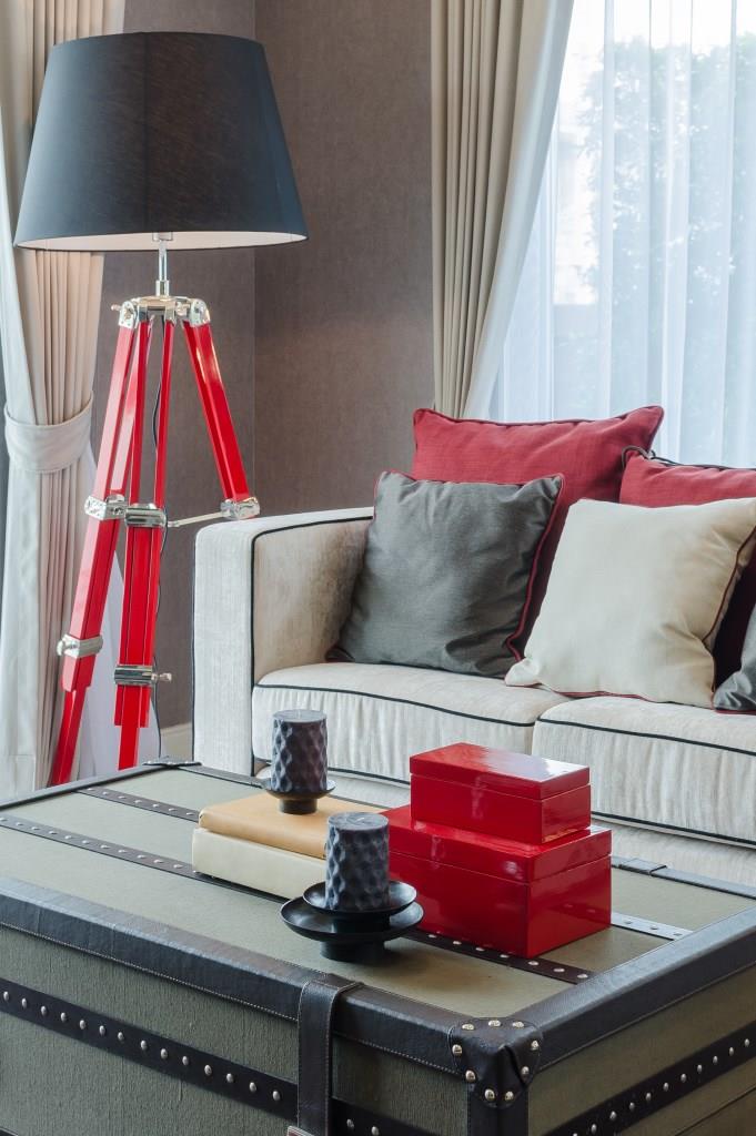 modern black and red lamp with luxury sofa in luxury living room